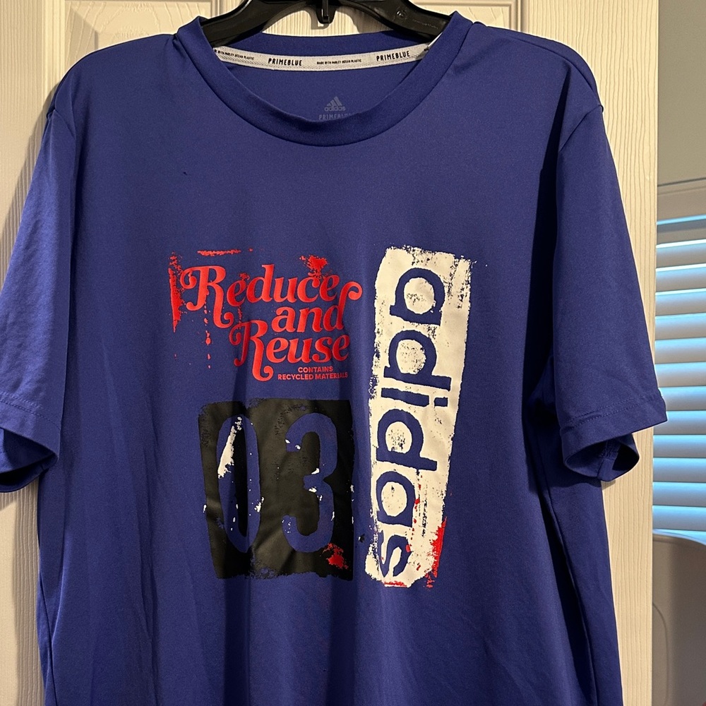 Adidas Purple and Red Graphic Tee Primeblue